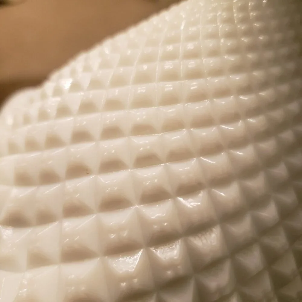 Vintage Milk Glass Diamond‎ Point Hobnail Vase Bowl Candy Dish Mid Century 4.5